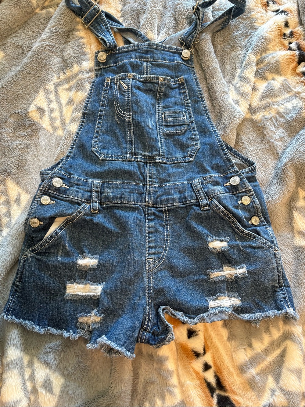 UNIONBAY Blue Distressed Denim Short Overalls